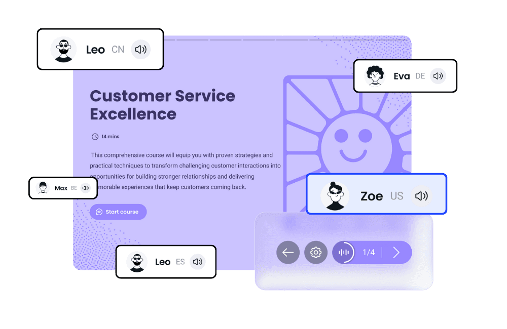 Coassemble AI Narration — Customer Service Excellence course with voice profiles