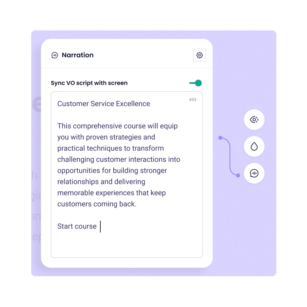 AI Narration sync VO script panel